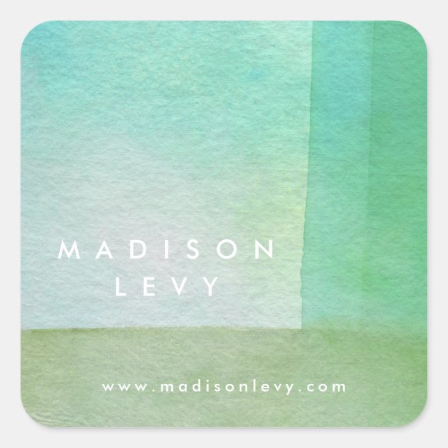 Watercolor Wash Designer Custom Name Printed Square Sticker (Front)