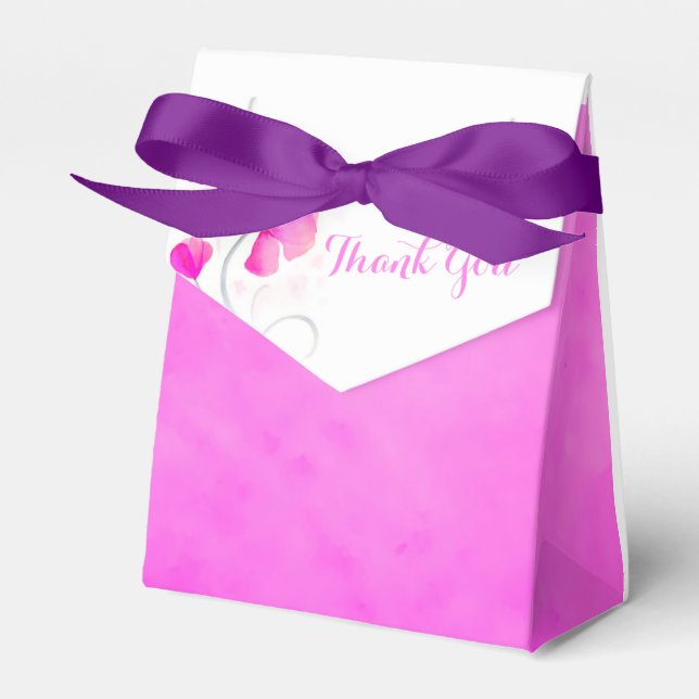 Watercolor wash flower thank you wedding favour bo box (Front Side)