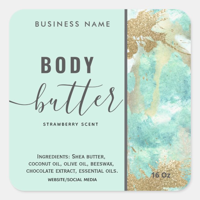 Watercolor wash glittery script body butter label (Front)
