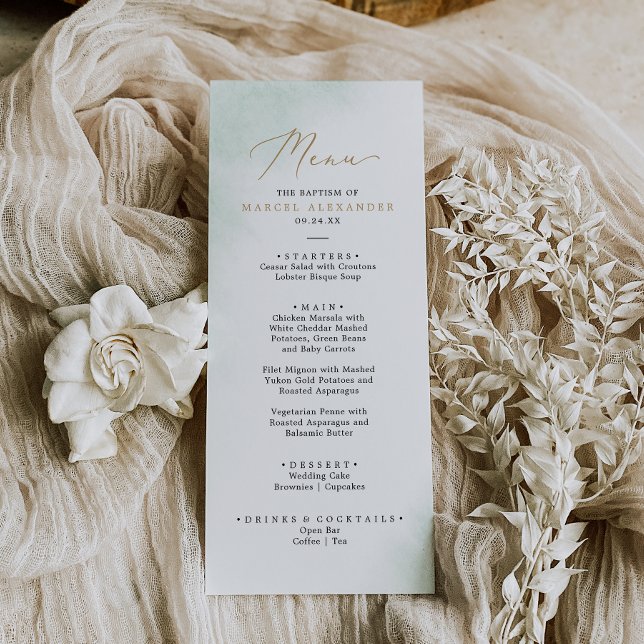 Watercolor Wash | Green and Gold Baptism Menu (Creator Uploaded)