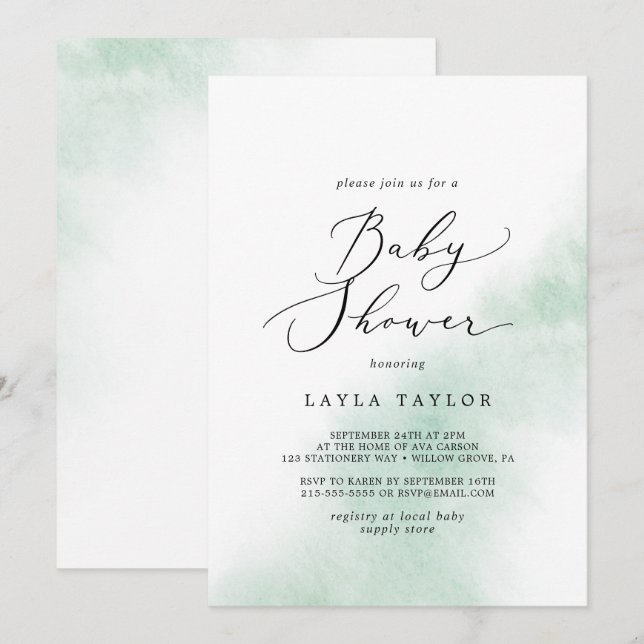 Watercolor Wash | Green Baby Shower Invitation (Front/Back)