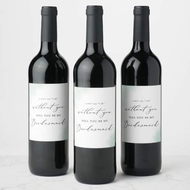 Watercolor Wash | Green Bridesmaid Proposal Wine Label (Bottles)
