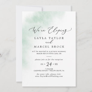 Watercolor Wash Green Elopement Reception Invitation