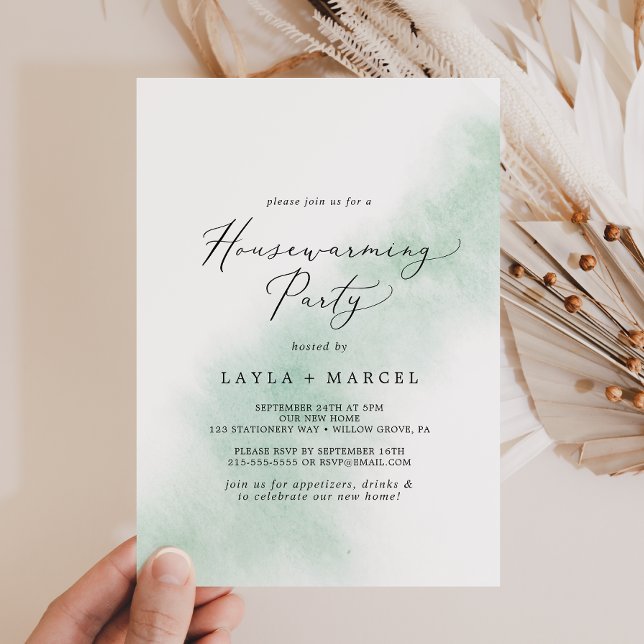 Watercolor Wash | Green Housewarming Party Invitation (Creator Uploaded)