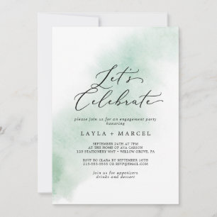 Watercolor Wash Green Let's Celebrate Invitation