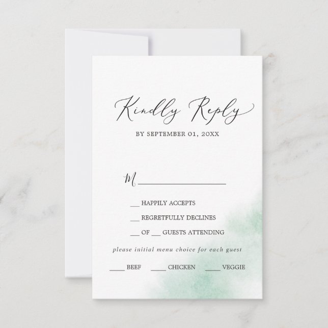 Watercolor Wash | Green Menu Choice RSVP Card (Front)