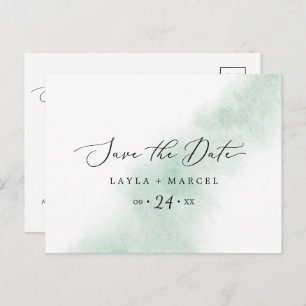 Watercolor Wash Green Save the Date Postcard