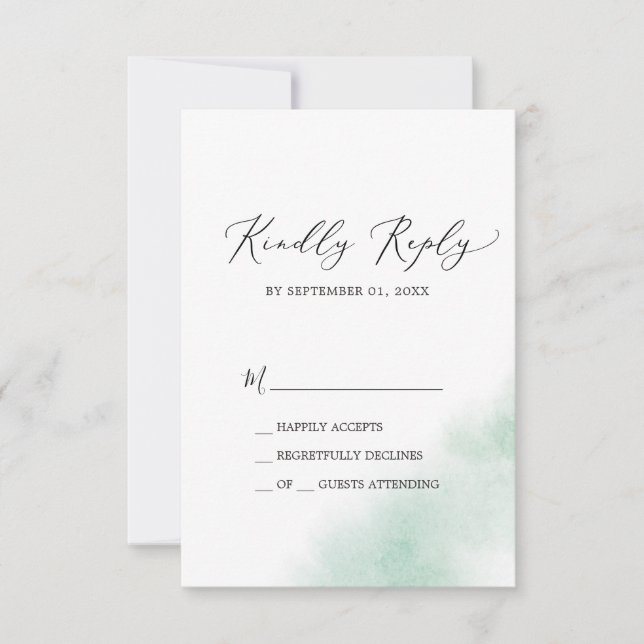 Watercolor Wash | Green Simple RSVP Card (Front)