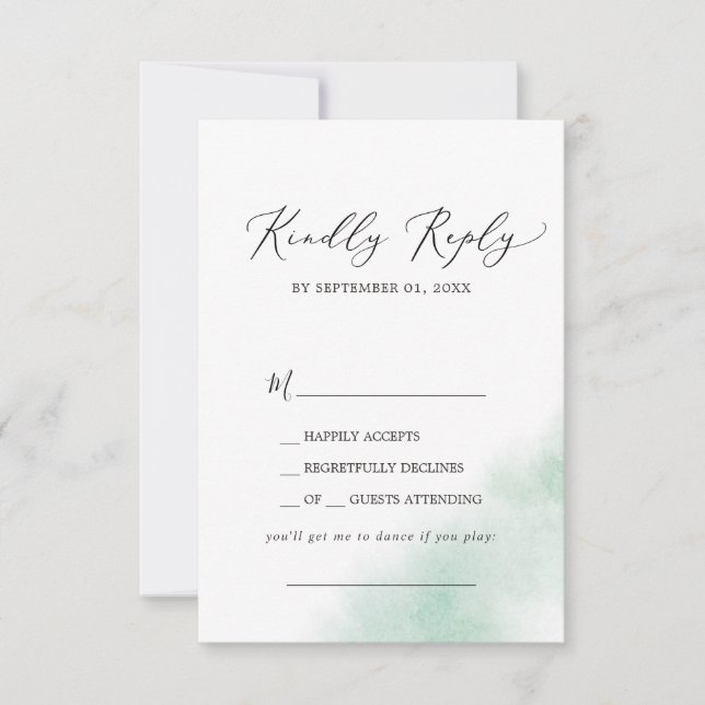 Watercolor Wash | Green Song Request RSVP Card (Front)