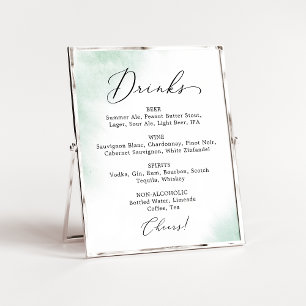 Watercolor Wash   Green Wedding Drink Menu Sign