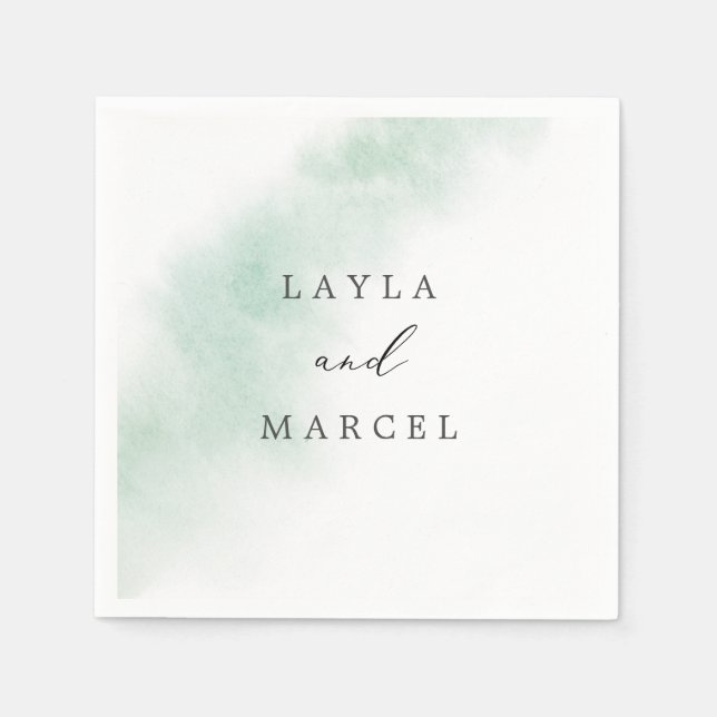 Watercolor Wash | Green Wedding Napkin (Front)