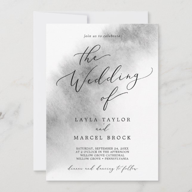 Watercolor Wash | Grey The Wedding Of Invitation (Front)