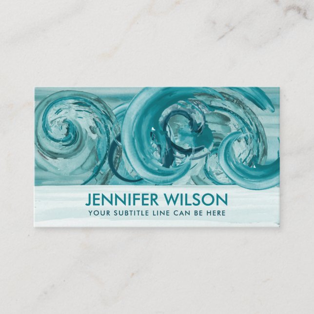 Watercolor Wash Ocean waves Abstract Business Card (Front)