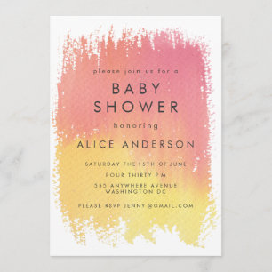 Watercolor Wash Pink Girls Baby Shower Invite