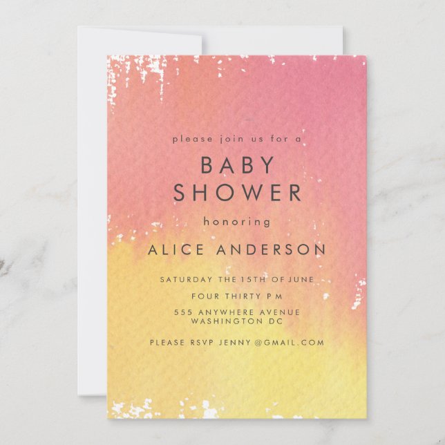 Watercolor Wash Pink Girls Baby Shower Invite (Front)