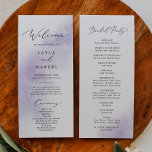 Watercolor Wash | Purple Bridal Party Wedding Programme<br><div class="desc">This watercolor wash purple bridal party wedding program is perfect for a modern wedding. The simple and classic design features a splash of pastel lavender purple water colour with minimalist elegant style. Include the name of the bride and groom, the wedding date and location, thank you message, order of service,...</div>