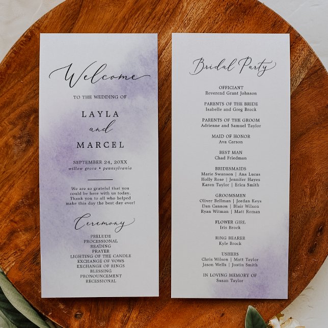 Watercolor Wash | Purple Bridal Party Wedding Programme (Creator Uploaded)
