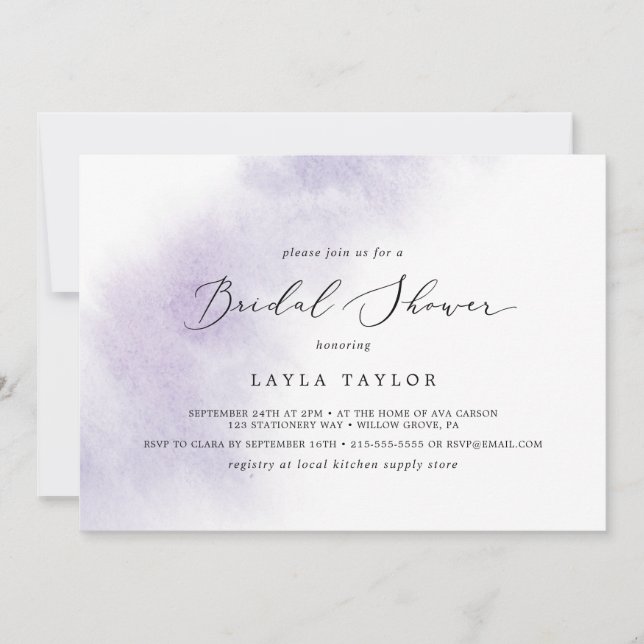 Watercolor Wash | Purple Horizontal Bridal Shower Invitation (Front)
