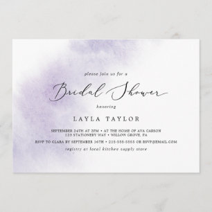 Watercolor Wash Purple Horizontal Bridal Shower Invitation