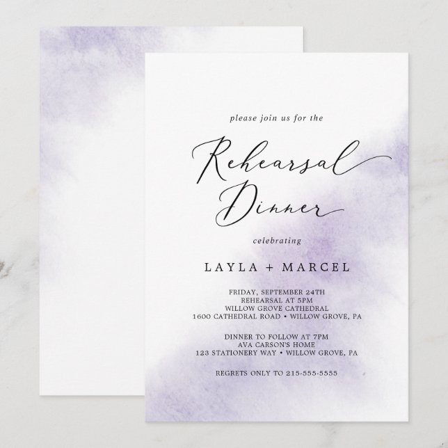 Watercolor Wash | Purple Rehearsal Dinner Invitation (Front/Back)