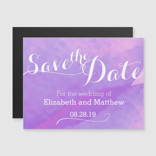 Watercolor wash purple save the date magnetic invitation (Front/Back)