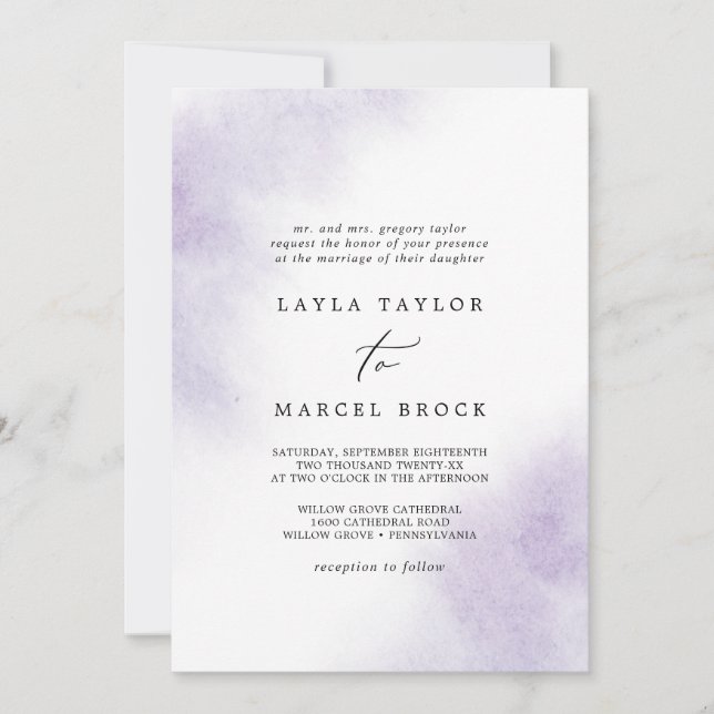 Watercolor Wash | Purple Traditional Wedding Invitation (Front)