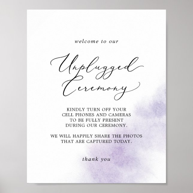 Watercolor Wash | Purple Unplugged Ceremony Sign (Front)