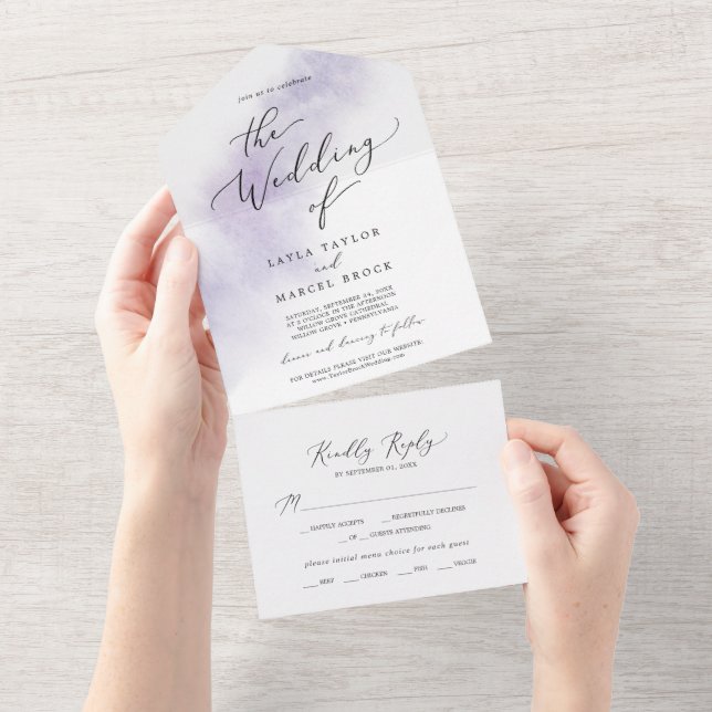 Watercolor Wash | Purple Wedding All In One Invitation (Tearaway)