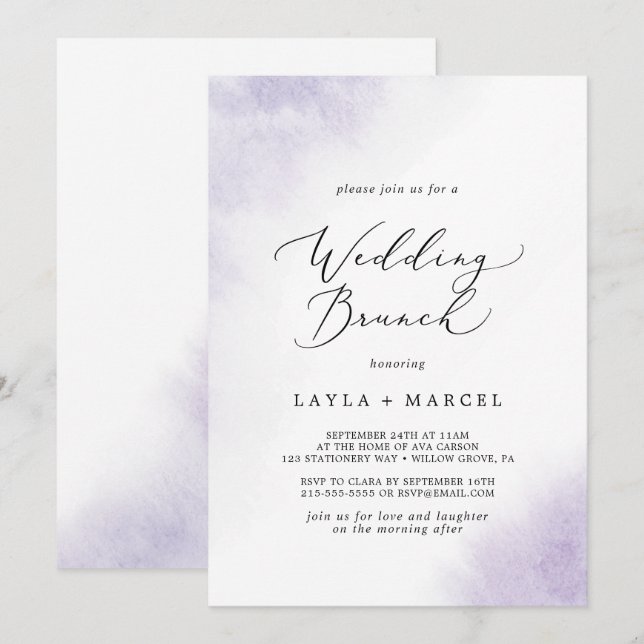 Watercolor Wash | Purple Wedding Brunch Invitation (Front/Back)