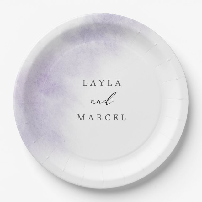 Watercolor Wash | Purple Wedding Cake Paper Plate (Front)