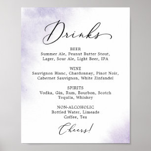 Watercolor Wash Purple Wedding Drink Menu Sign