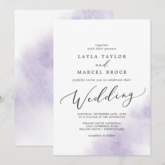 Watercolor Wash | Purple Wedding Invitation (Front/Back)