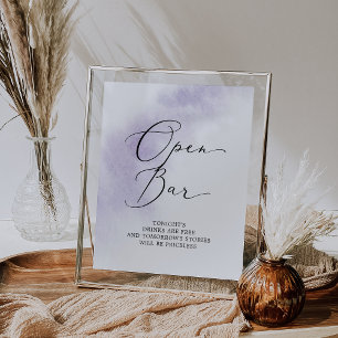 Watercolor Wash Purple Wedding Open Bar Poster