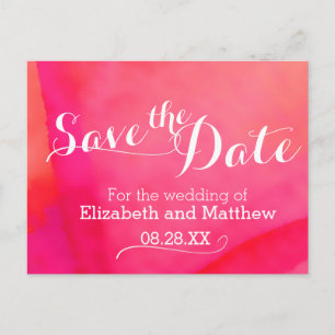 Watercolor wash red pink save the date card