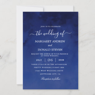 watercolor wash Royal blue wedding invitation