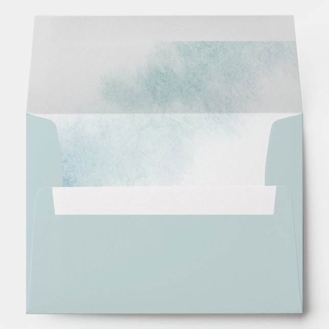 Watercolor Wash | Sea Blue Monogram Wedding Envelope (Back (Bottom))