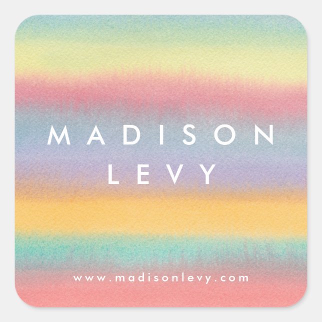 Watercolor Wash Stripes Custom Name Printed Square Sticker (Front)