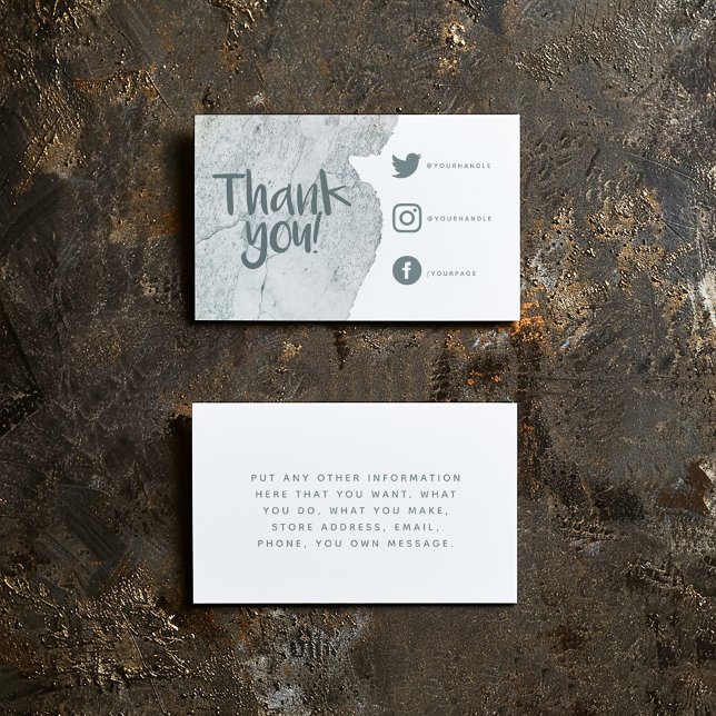 Watercolor wash thank you Social Links insert Card (Stone watercolor thank you insert Card for customer orders with social media details and message)