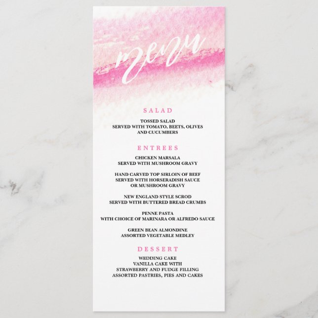 watercolor wash  wedding dinner menu (Front)