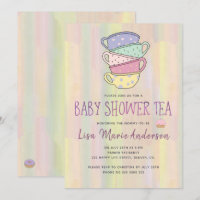 Watercolor washed multicolor cups baby shower tea