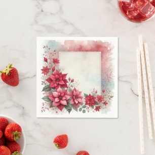 Watercolor Washed Poinsettia Frame Decoupage Napkin