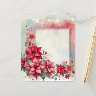 Watercolor Washed Poinsettia Frame Scrapbook Paper