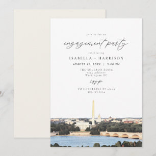 Watercolor Washington DC Monument Engagement Party Invitation