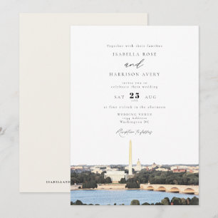 Watercolor Washington DC Monument Skyline Wedding Invitation