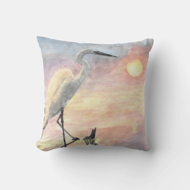 watercolor water crane pillow (Front)