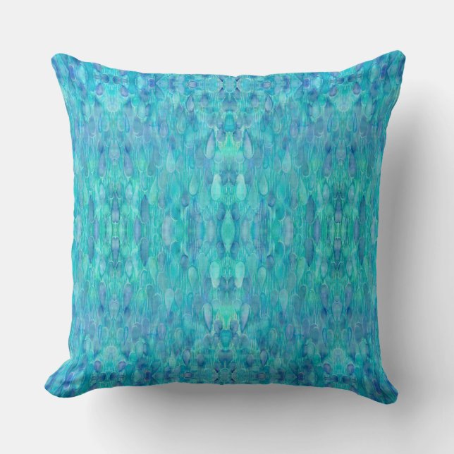 Watercolor Water Droplet Kaleidoscope Throw Pillow (Front)