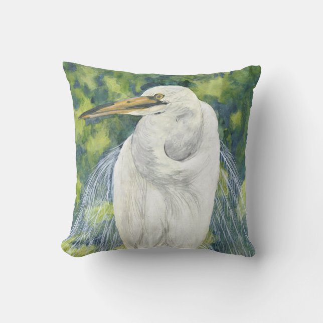 watercolor water ibis  GREEN pillow (Front)
