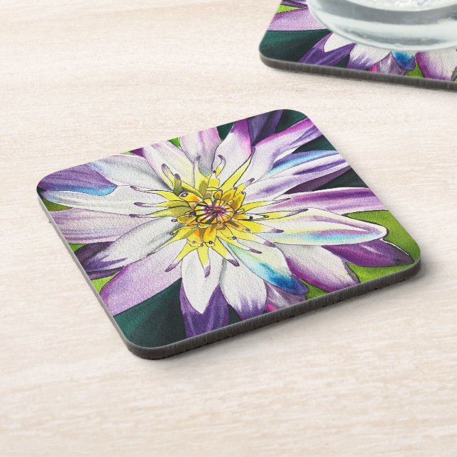 Watercolor water lilies fine art coaster (Left Side)