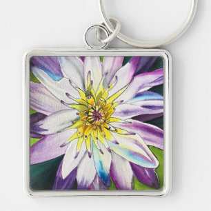 Watercolor water lilies fine art key ring