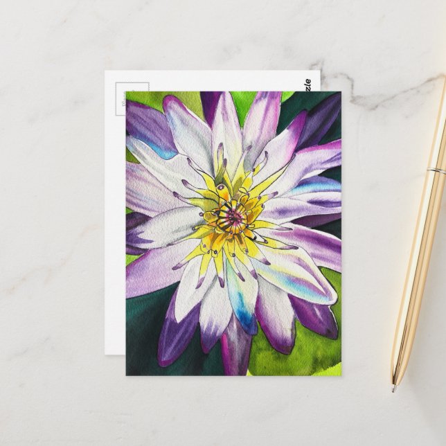Watercolor water lilies fine art postcard (Front/Back In Situ)